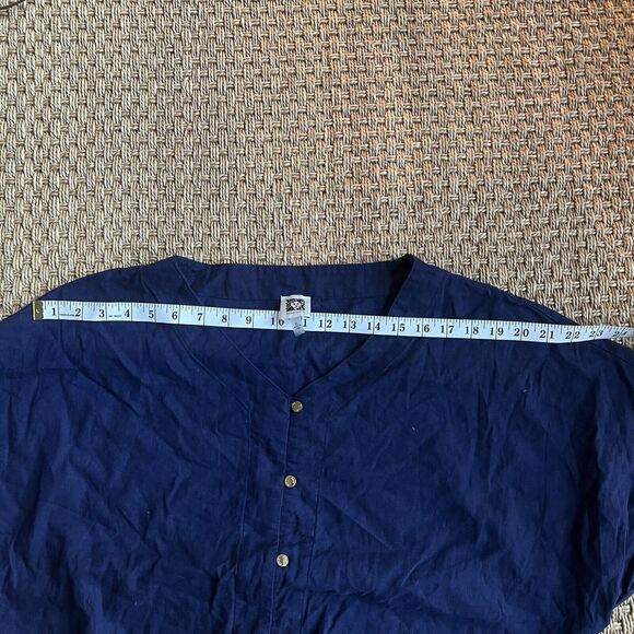 Anne Klein Blouse Button Front Tie Bottom Linen Blend Navy W/ Gold Buttons XL - Picture 7 of 8